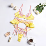 Ruffled Lingerie Embroidery Bra Set See Through Bra Push Up Body Clothes Women's Panties Lace Intimate Brief