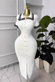 Women's Clothing Lace Collar Knitted Dress Single Buckle Body Repair Kit Mid-Stool Long