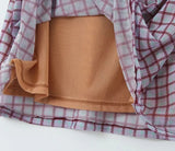 Sexy Ruched U Collar Contrast Color Plaid Print Mini Mesh Sling Dress Women Packages Hips A-lined Robe With Lining-Outfit