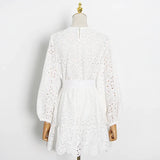 TWOTWINSTYLE Patchwork Lace Two Piece Set For Women Stand Collar Long Sleeve Shirt A Line Skirt Spring Elegant Sets Female