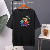 Cute Bear Printed T Shirts Women 2021 Summer New Kawaii Basic Loose Tees Soft Oversized Female Cotton Tops