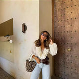 Early And Early Autumn New French Sweet V-Neck Thin Long-Sleeved Lotus Leaf Shirt Top
