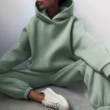 Tracksuit Suit Autumn Fashion Warm Hoodie Sweatshirts Two Pieces Oversized Solid Casual Hoody Pullovers Long Pant