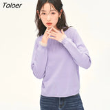 Women Fake Two Piece Sweater 2022 Winter Long Sleeve Mesh Half Turtleneck Knitted Pullover Warm Casual Chic