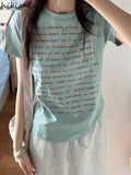 Shirts for Women Letter Print Tshirt Chic Short Sleeve O-neck Tees Korean Summer Tees Ropa Mujer Casual Loose Y2k T-shirts-Outfit