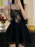 Black Chic Dress Women Lace Patchwork Sexy Party Mini Dresses Female Designer Korean Fashion Fluffy Elegant Dresses