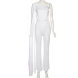 Fashion Elegant Solid Color Drape Jumpsuit Asymmetrical Design For Women Casual Wear Evening Party
