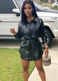 Formal Leather Blouse Dress with Matching