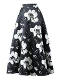 Black Casual Slim Print Colorblock Skirt Female Gathered Waist Temperament Skirts For Women Autumn Style 2021