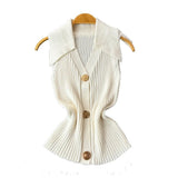 Fragrant Knitted Vest Women's Summer Thin Design Sense Niche POLO Collar Thin Short Chic Hanging Neck