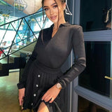 Knitted Pleated Skirt Set Women Sexy Long Sleeve Slim Tops And High Waisted Mini Skirt Dress Two Piece Set Y2K 2021