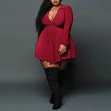Size Sexy Dress Women Wholesale Fall Clothes Solid Long Sleeve Deep V Neck Mini Dresses Club Birthday Outfits