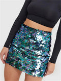 Women Sequined Skirts Sparkle Slim Short Mini Skirts Shiny Glitter Pencil Skirts Nightwear Party Club Streetwear 2023-Outfit