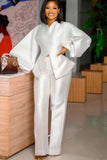 Formal Puff Sleeve Peplum Top and High Waist Pants Set 703-1-Outfit