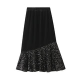 Skirt Autumn And Winter Velvet Splicing Lin Apparent Black Dress Dress Girl