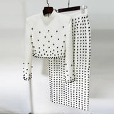 Star Fashion New Heavy Industry Pearl Nail Beads Short Top Dress Set Two