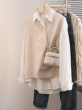 Style Embroidery Design Sense Coat V Collar Knitted Sweater Comfortable Sleeveless Vest New Waistcoat Shows Thin Leisure-Outfit