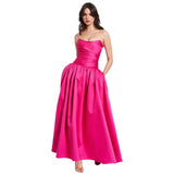 2025 New Waist Thin Seaside Holiday Dress French Rose Red Sling Dress