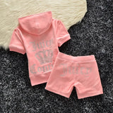 Work-out Suit 2 Piece Shorts Set Sports Short Sleeve Hooded Top High Waist Running Legging Set Clothing Tracksuit