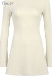 Backless Solid Knitted Dress Pink Beige Casual Chic and Elegant Fashion Slim A-line Mini Dresses Party Holiday