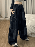 Vintage Blue Checkered Baggy Cargo Jeans-Outfit