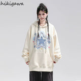 Hoodie Women Star Embroidery Streetwear Casual Oversized Tops Clothes for Teens Harajuku Hooded Fashion Y2k Sweatshirts-Outfit