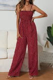 Rompers Womens Jumpsuit Polka-dot Print Bow-knot Straps Wide-leg Pants Jumpsuit Boho Chi Loose Long Red Summer