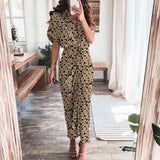Women's Spring New Short-Sleeved Temperament Commute High-Waist Print Long