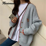 V Neck Knitted Cardigan Women 2020 Spring Elephant Embroidery Graphic Sweater Chic Korean Oversized Ladies