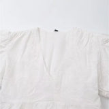 New Women's Clothing With White V-Neck Embroidered Waist-Sleeved Mini