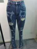 Spring Skinny Jeans Women High Waist Zipper Pants Women Streetwear Print Jeans Black Blue Flare Denim Trousers Female