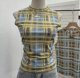 Mesh Vest Retro Design Slim Slimming Sleeveless T-Shirt Short Top
