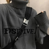 Tops Clothes Oversized Sweater Pullovers Winter Women Jumper Korean Fashion Knitwears Pull Femme Turtleneck Black Sweaters-Outfit