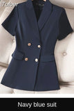 Solid Short Sleeve Office Lady Blazer Elegant Casual Single Button Korean Style Chic All-match Blazers Tops