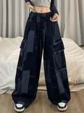 Vintage Blue Checkered Baggy Cargo Jeans-Outfit