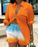 Women's Clothing Explosion Two Sets Of Long-Sleeved Shorts Printed Commuter