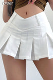 Pleated Mini Skirt Women V-shaped Low Rise Summer 2023 Sexy Vintage Y2k Solid A-line Miniskirt Korean Acubi Fashion 425-1-Outfit