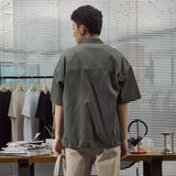 New Retro Tools Pocket Shirt Men's Youth Trend Loose Short-Sleeved Shirt Middle Sleeves-Outfit