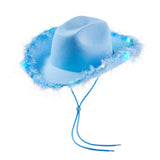 Feather Trim Cowboy Hats with Colorful LED Light Fun Club Party Disco Pink Cowgirl Hat for Women Men-Outfit