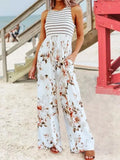 Boho Vintage Playsuit Fashion Striped Floral Pocket Sleeveless Jumpsuits Panel Magnolia Jumpsuit Trousers For