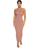 Sexy Solid Round Neck Sleeveless Long