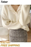 Winter Women Knitted Ribbed Loose Cashmere Sweater V-neck Long-sleeved Oversize Pullovers Solid Sweater Women
