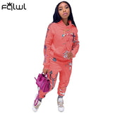 Graffiti Streetwear Two 2 Piece Set Women Tracksuit Female White Black Hoodies Pants Women Matching Sets Outfits