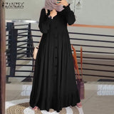 Casual Solid Puff Sleeve Ladies Kaftan Sundress ZANZEA Vintage Chiffon Dress Women 2023 Spring Ruffle Maxi Vestidos 703-0-Outfit