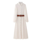 New Spring Dress With Belt Pleats 8372089-Outfit
