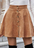 Black England Style High Waist Solid Button Mini A-Line