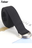 Solid Cotton Canvas All-match Waist Straps Women Canvas Belt D Shaped Double Ring Buckle Waistband