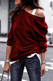 Women's Pullover Sweatshirt Heart Printed Long Sleeve One Shoulder Tops Autumn Winter Sweat Shirts Woman Casual