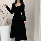 Black Hepburn Elegant Dress Women French Vintage Party Midi Dress Female Clothing Korean Gothic Slim One Piece Dress