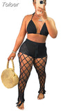 Hollow Out Fishnet Crochet Bikini Top and Pants Suites Sexy Two Piece Set Beach Vacation Outfits Summer Wear